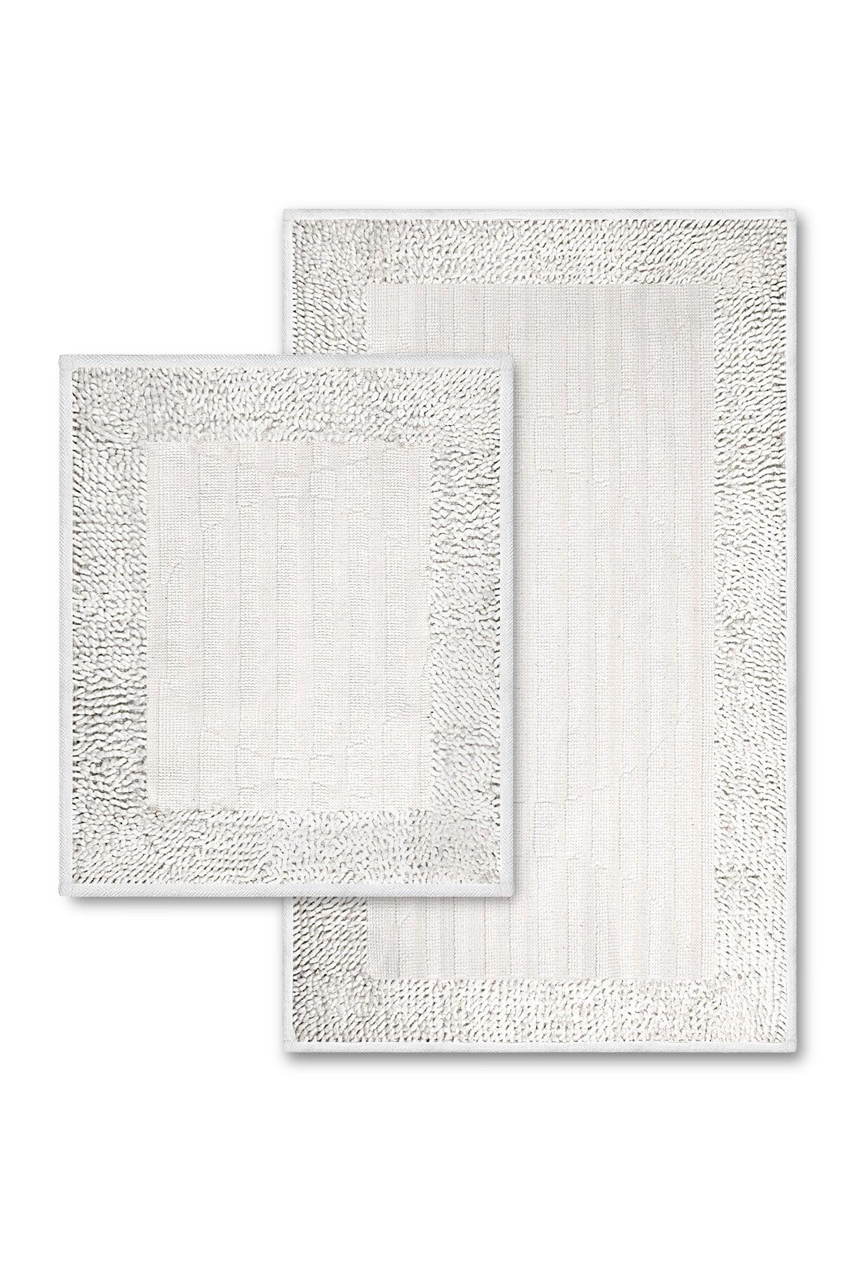 Berlin Tufting Natural Cotton 2 Piece Bathroom Rug Set 60x100 50x60 Cm White - Swordslife