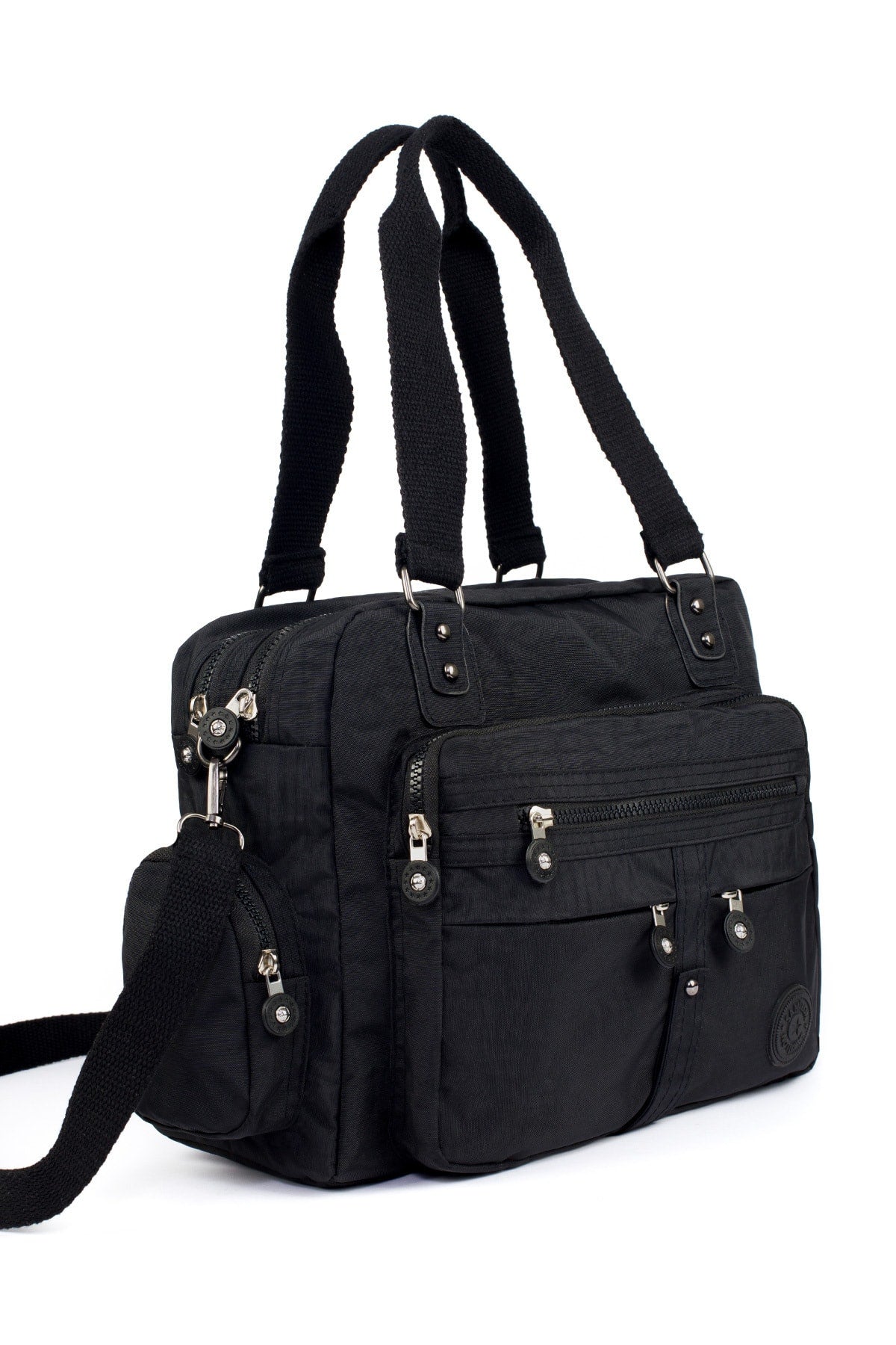 Schwarze Crinkle-Schultertasche mit mehreren Zellen für Damen
