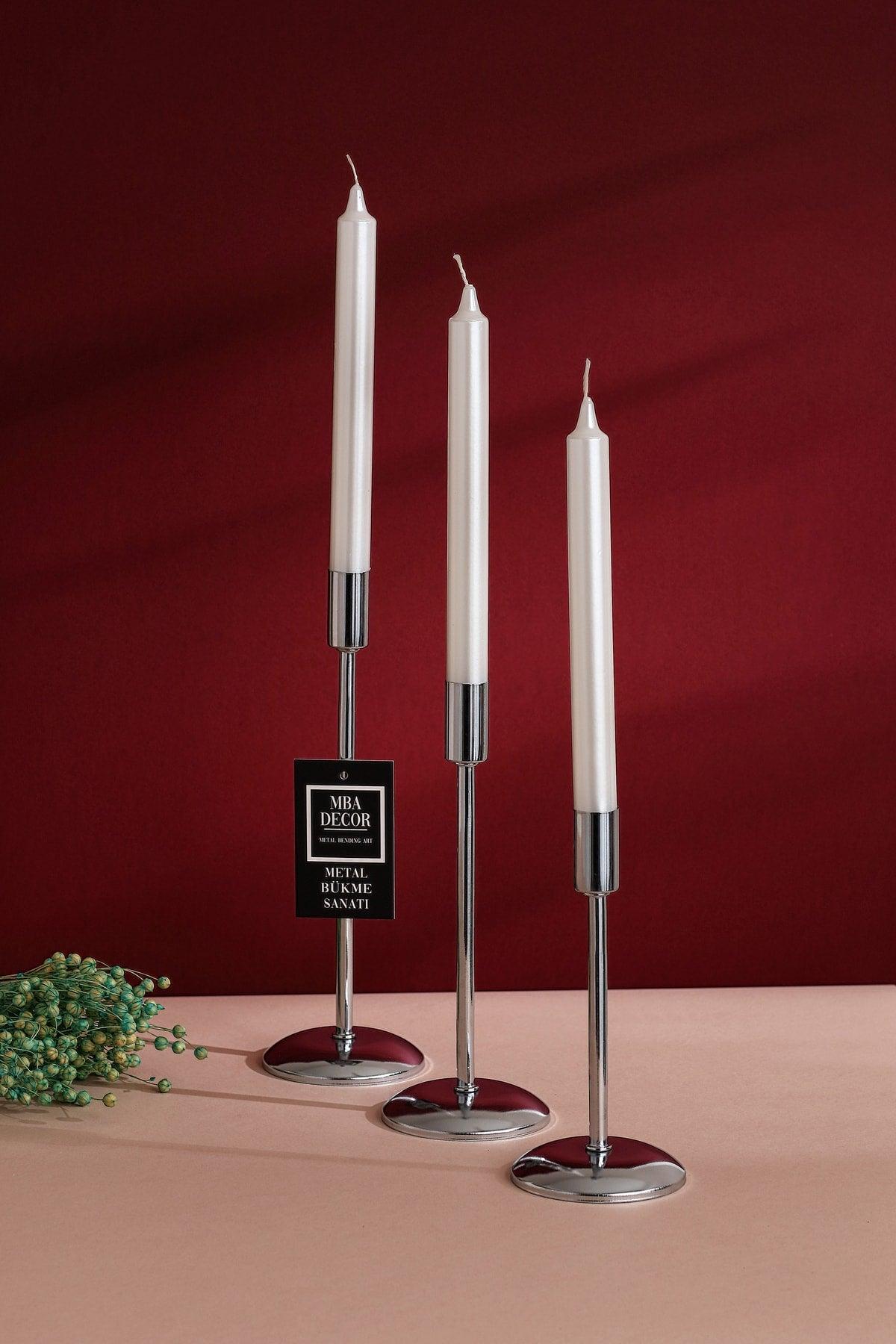( Triple ) Flat Foot Silver Candlestick Candle Holder Decorative Candle Holder Home Decoration Stainless - Swordslife