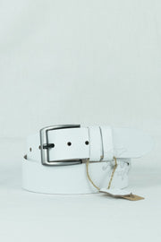 Genuine Buffalo Leather Men'S Belt 4.5 Cm White Jeans Sport Belt