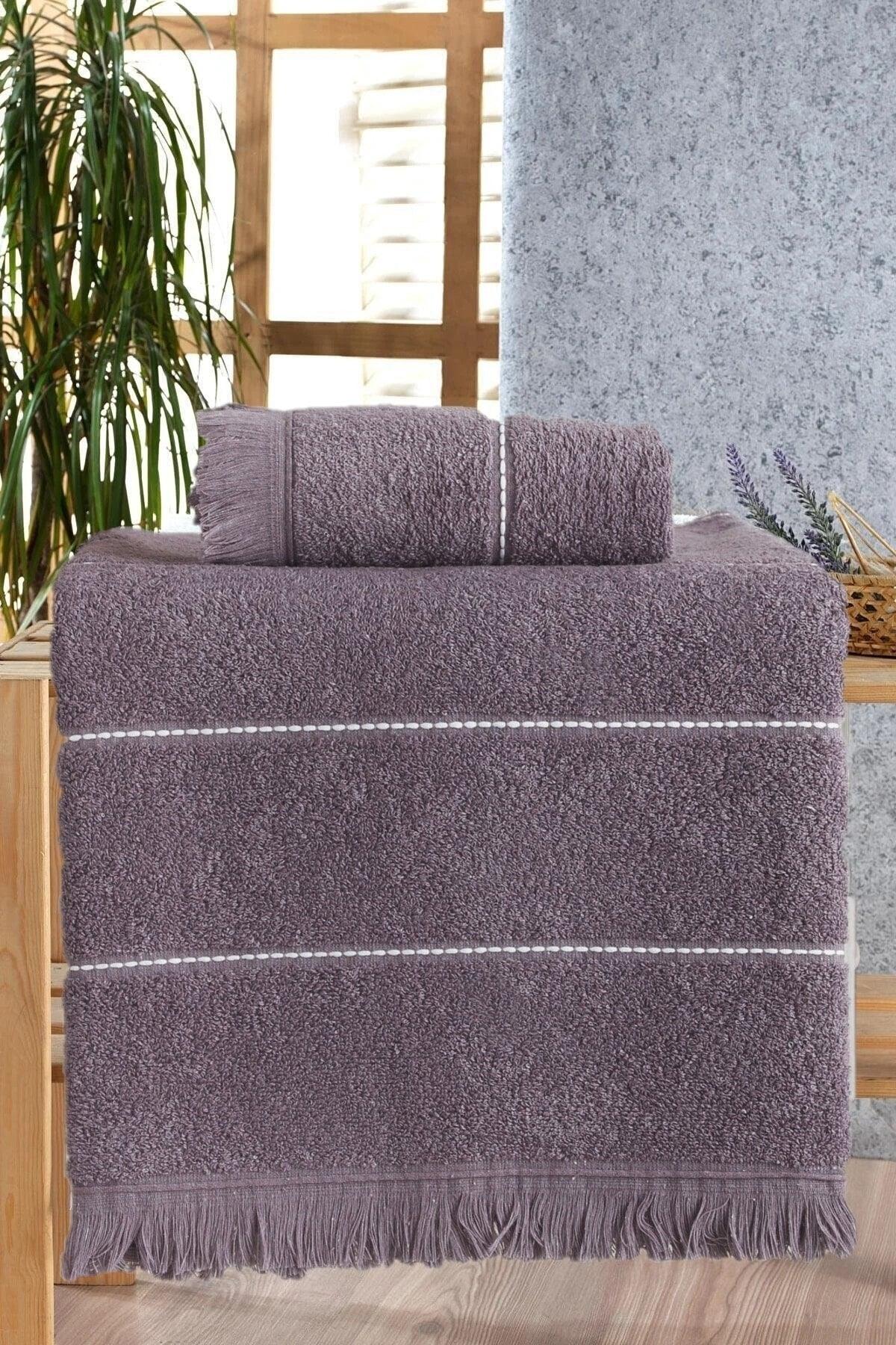 Retro Stripe Plum Bath Towel Set 2 Pcs - Swordslife