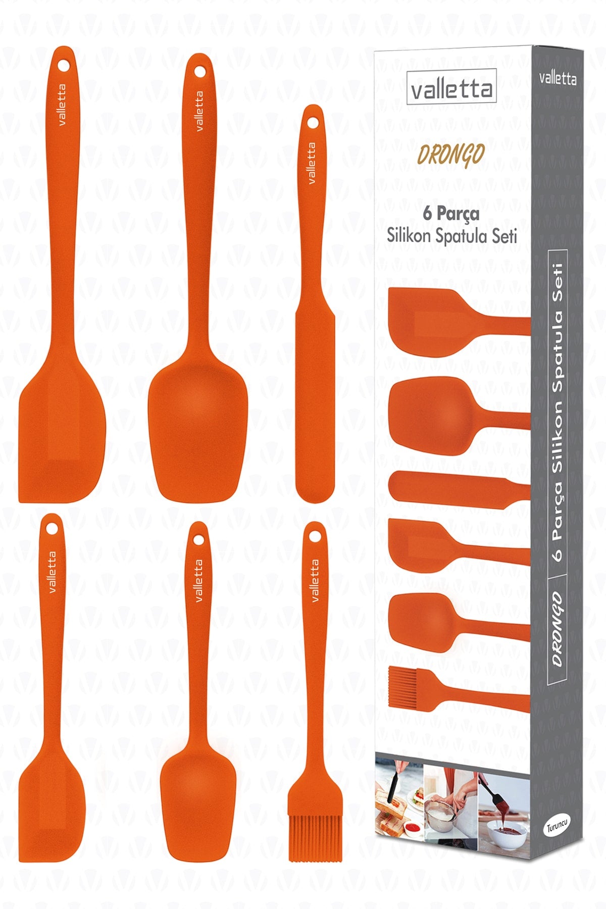 Heat Resistant Fireproof Non-Stick Silicone Spatula Set 6 Pieces Orange