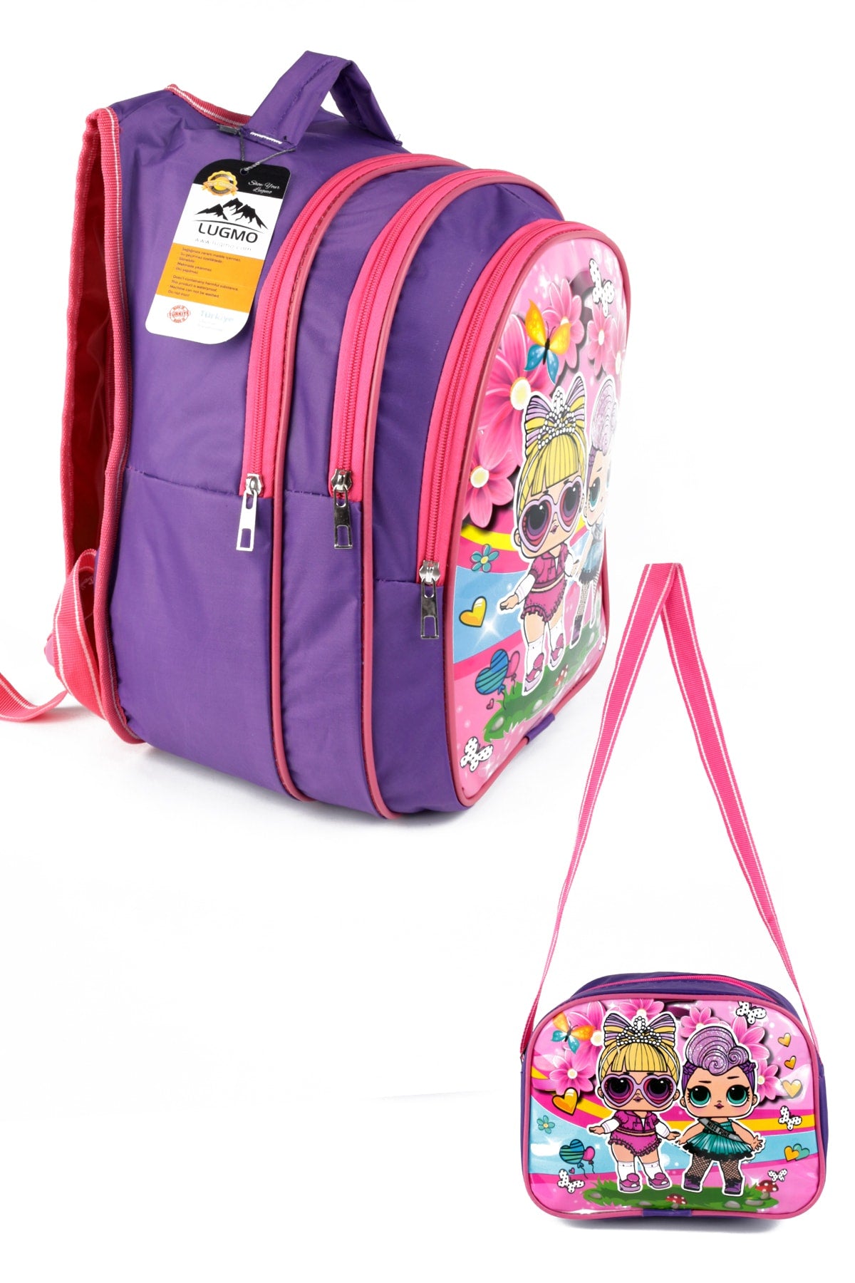 Middle School Primary School Bag and Lunch Box 3 Pockets Pad Purple