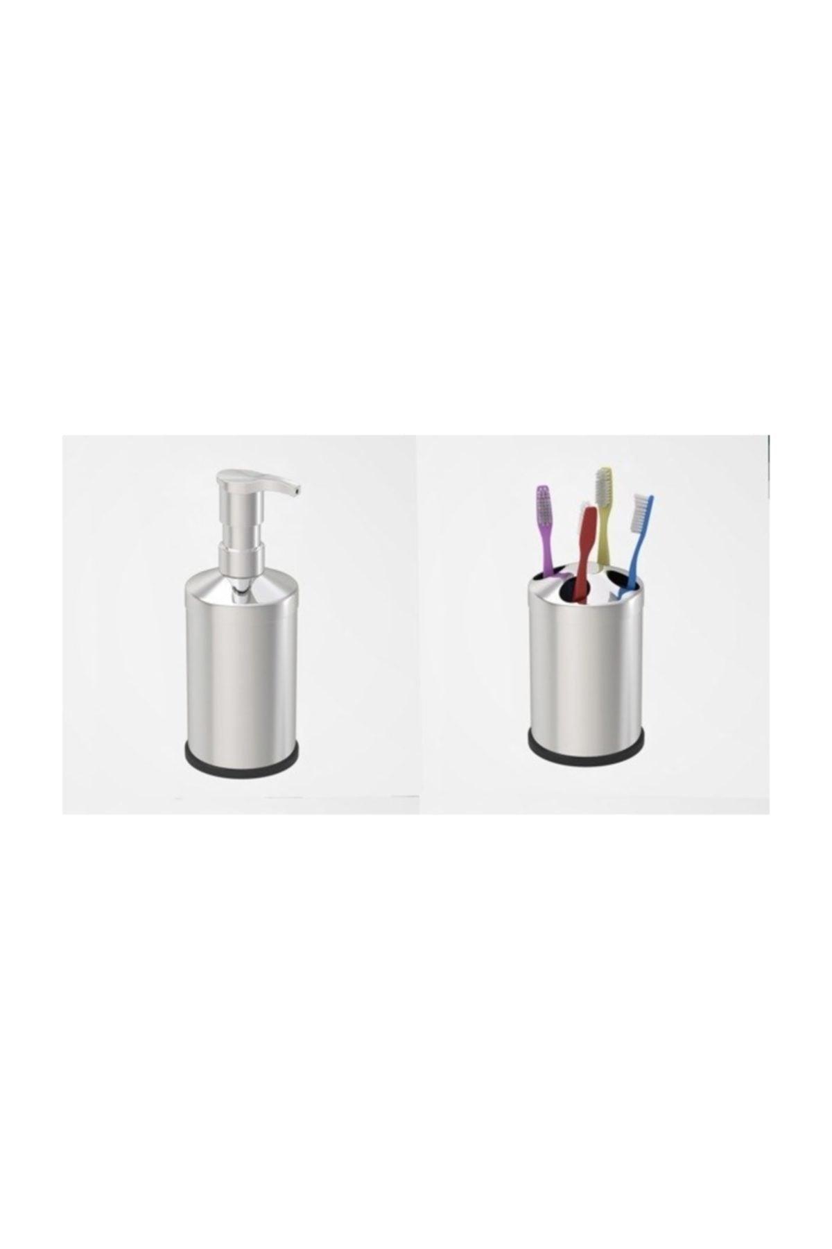 Chrome Counter Top 250 Cc Liquid Soap Dispenser - Toothbrush Holder Double Bathroom Set - Swordslife