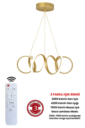 3 Color Controlled Gold Case Dimmer Led Chandelier Curved Led Chandelier