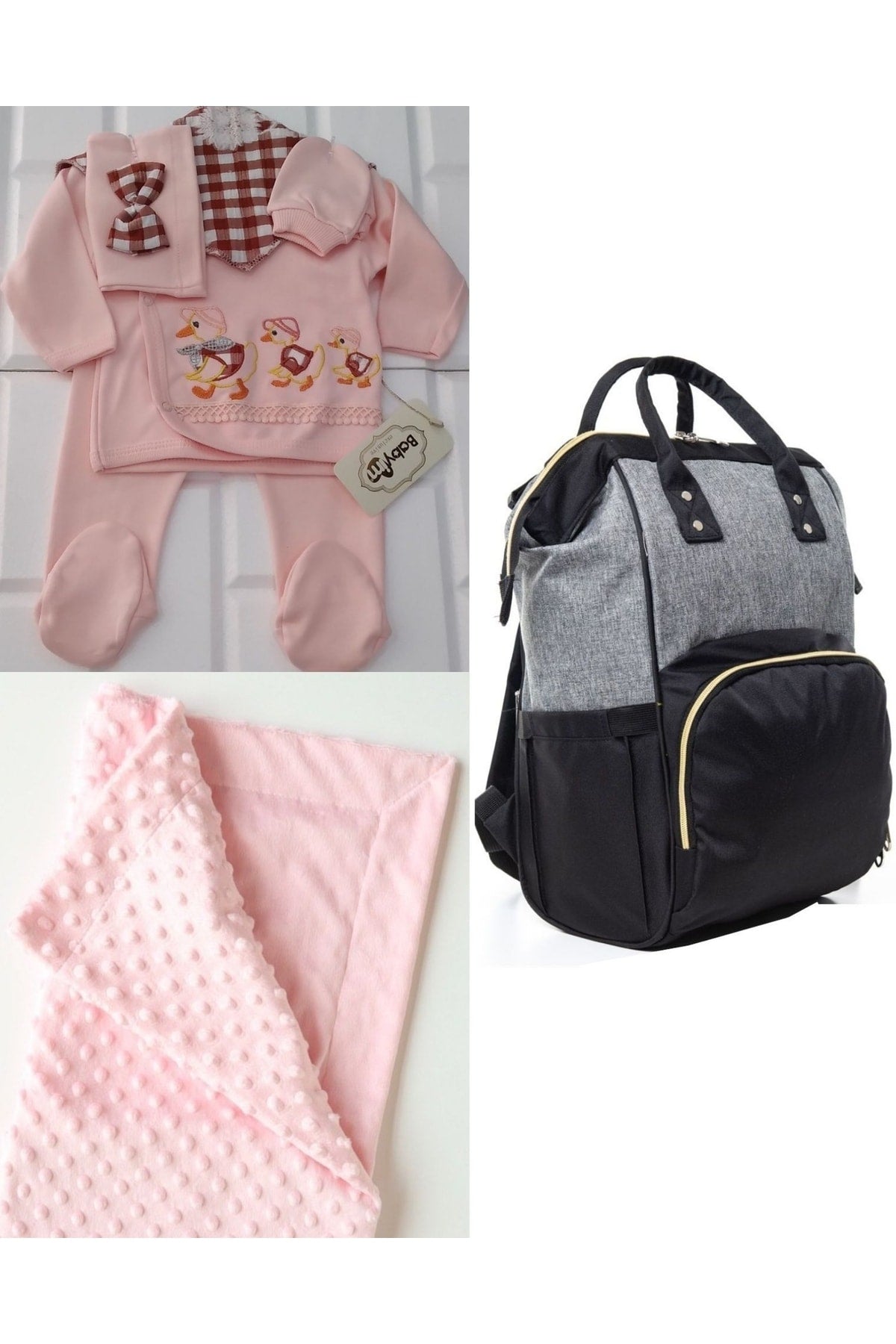 Functional Mother Baby Care Backpack, 100% Cotton Hospital Outlet And Chickpea Blanket Set