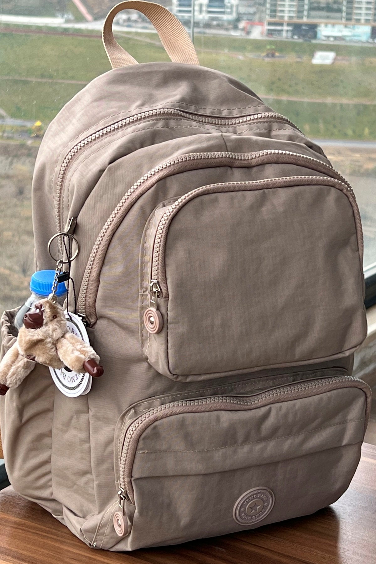 Milk Coffee Backpack Crinkle Fabric Custom Waterproof Clinker Laptop Travel Backpack