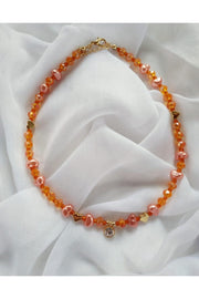 Baroque Pearls Orange Crystal Bead Necklace with White Shimmer Tip - Swordslife
