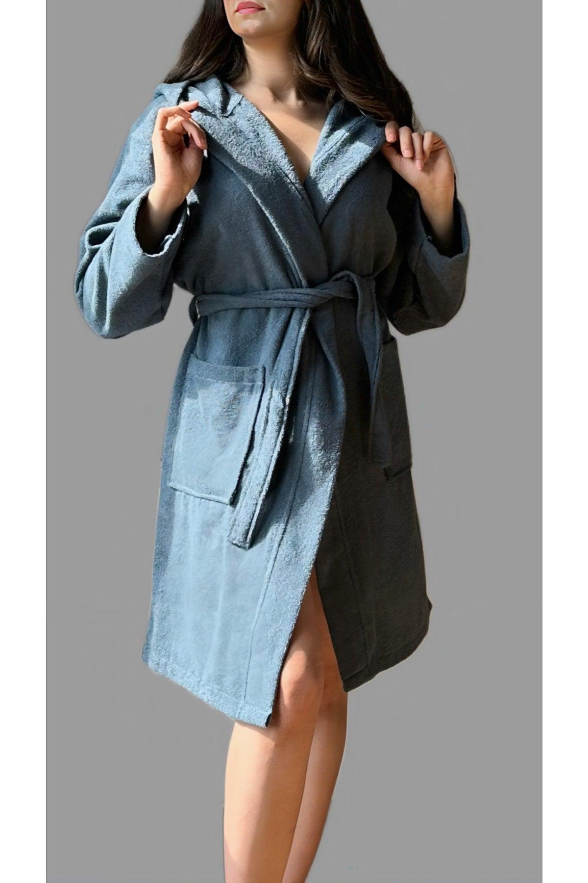 Cotton Loop Unisex Towel Bathrobe Indigo Blue - S/m - Swordslife