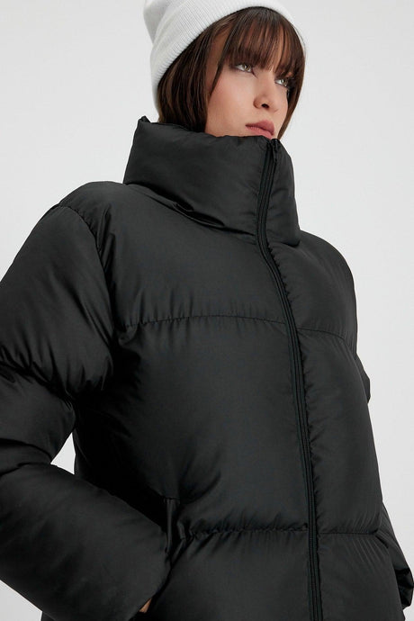 Women's Black Owersize Filled Inflatable Waterproof Coat Tbg069 - Swordslife