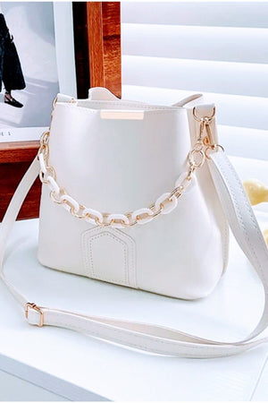Women'S White Chain Accessory Soft Leather 3-Compartment Hand, Arm And Shoulder Bag