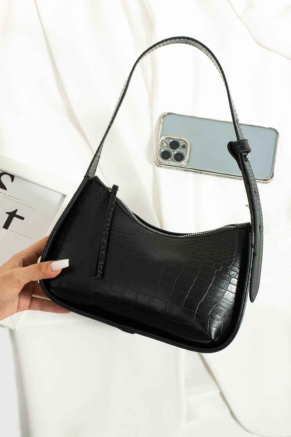 Women'S 2-Pack Crocodile Patterned Baguette Bag Stylish Daily Use Hand Bag