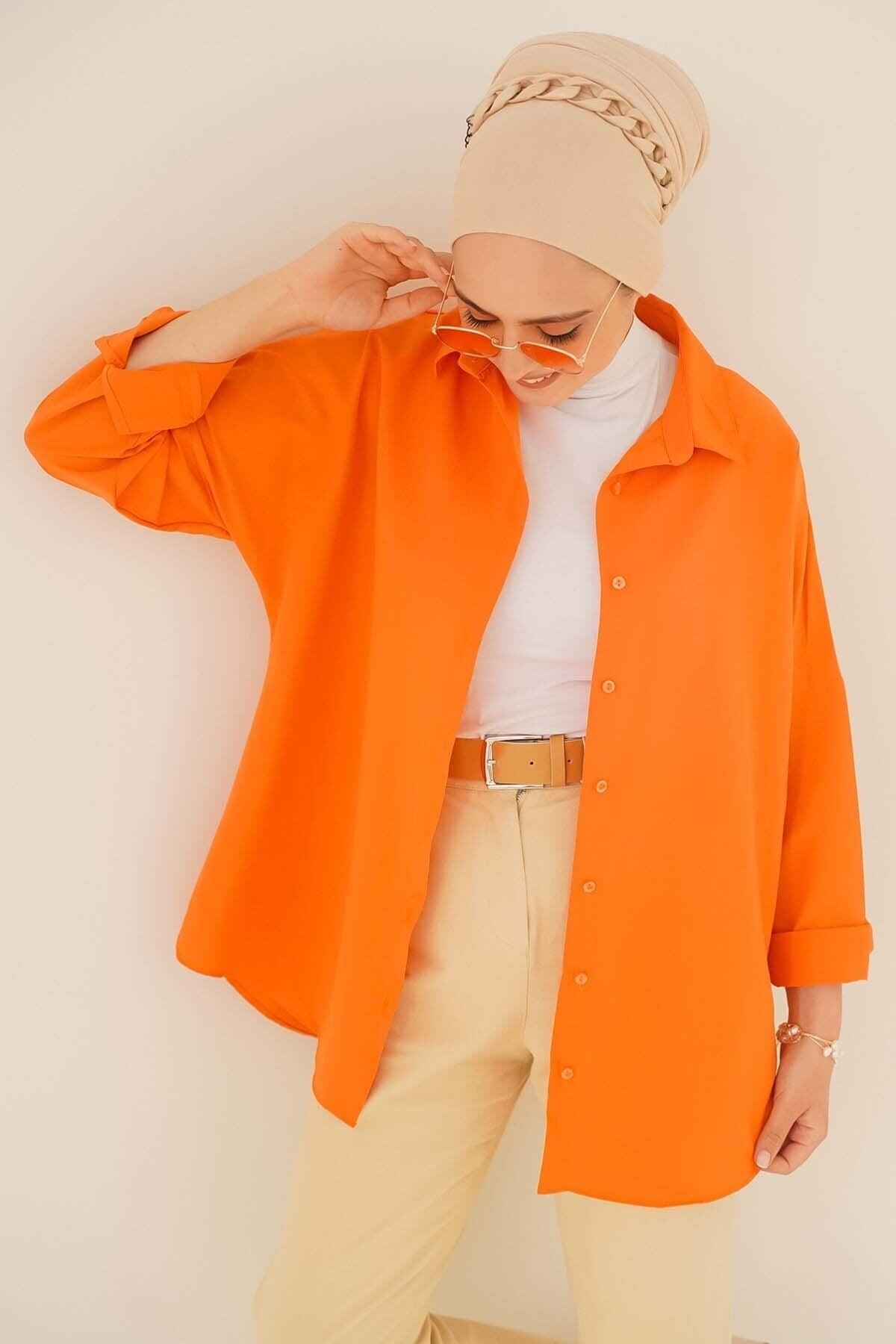 103901 Oversize Basic Hijab Shirt - Orange - Swordslife