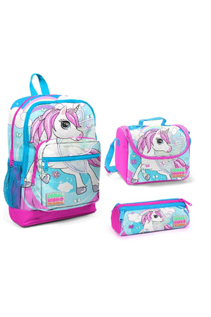 Kids Four Compartment Unicorn Turquoise 3 Pcs School Bag Set