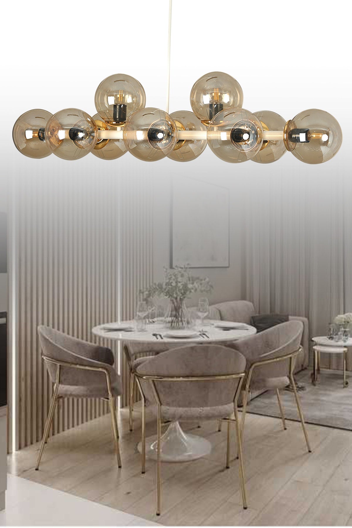 Luxury Modern Design White 10-Piece Honey Globe Glass Chandelier