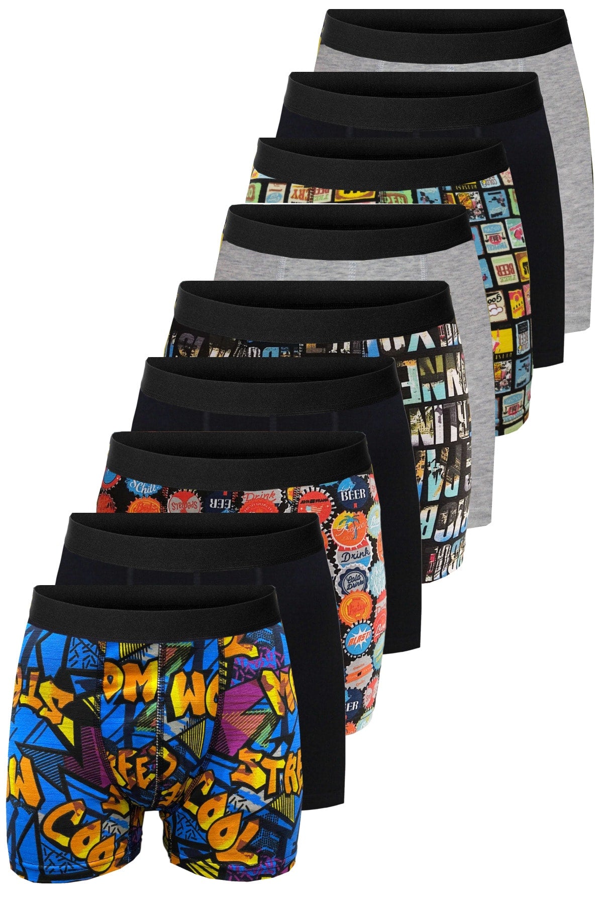 Patterned Plain Mixed Men'S 9 Pack Cotton Boxer