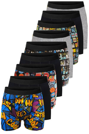 Patterned Plain Mixed Men'S 9 Pack Cotton Boxer