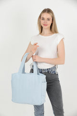 Blue U25 3-Compartment Side 2 Pocket Detailed Zipper Closure Canvas Women's Arm And Shoulder Bag B:35 E:35 G: