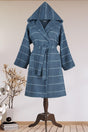 Dark Blue Striped Hooded Bathrobe - Swordslife