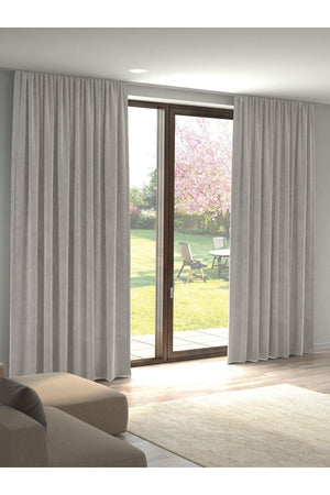 Velvet Textured Ecru Island Backdrop Curtain Extraforward Pleated - Swordslife