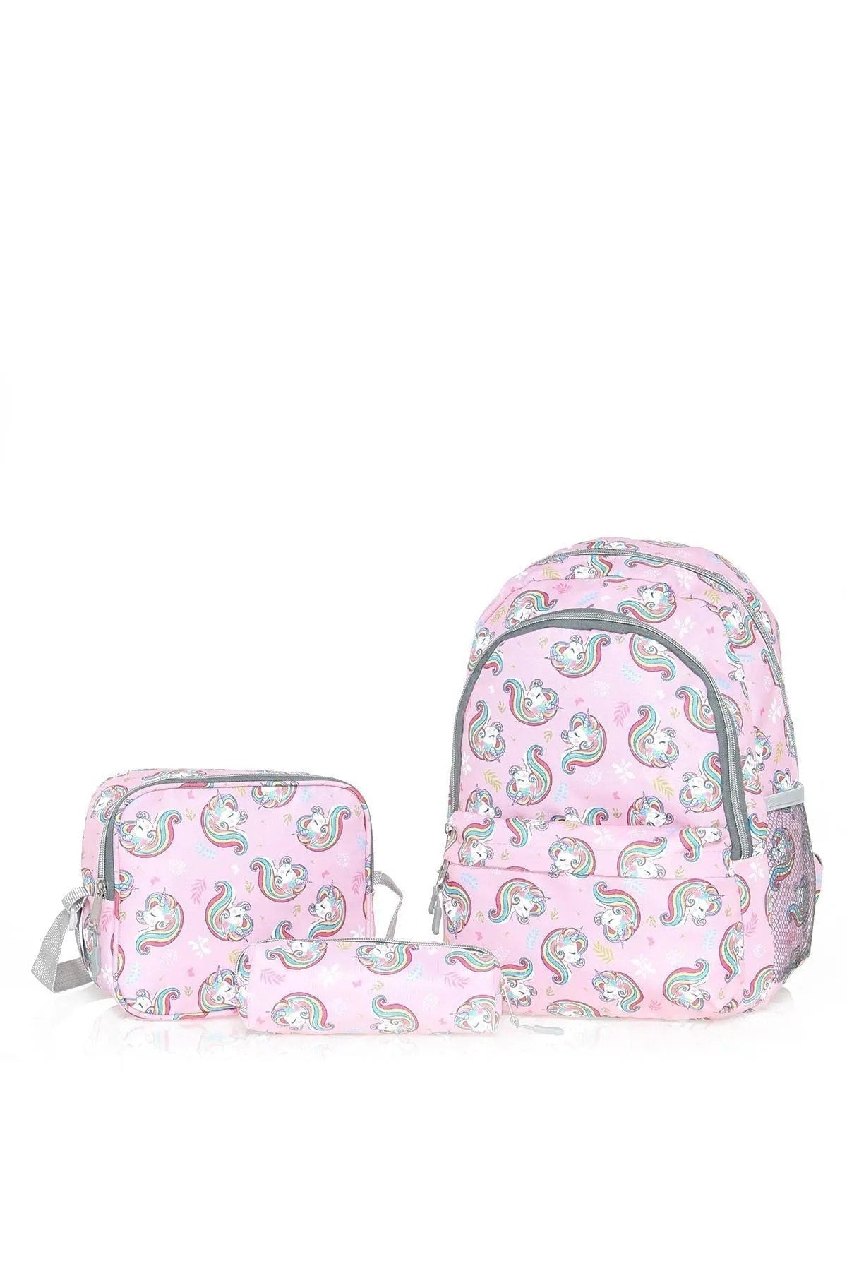 Pink Unicorn Patterned Triple Primary School Bag Set