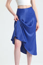 Summer Oblique Viscose Satin Fabric Navy Blue Midi Length Skirt - Swordslife