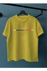 Men's Moss Chest Slim Striped Paris Printed Oversize Crew Neck T-Shirt