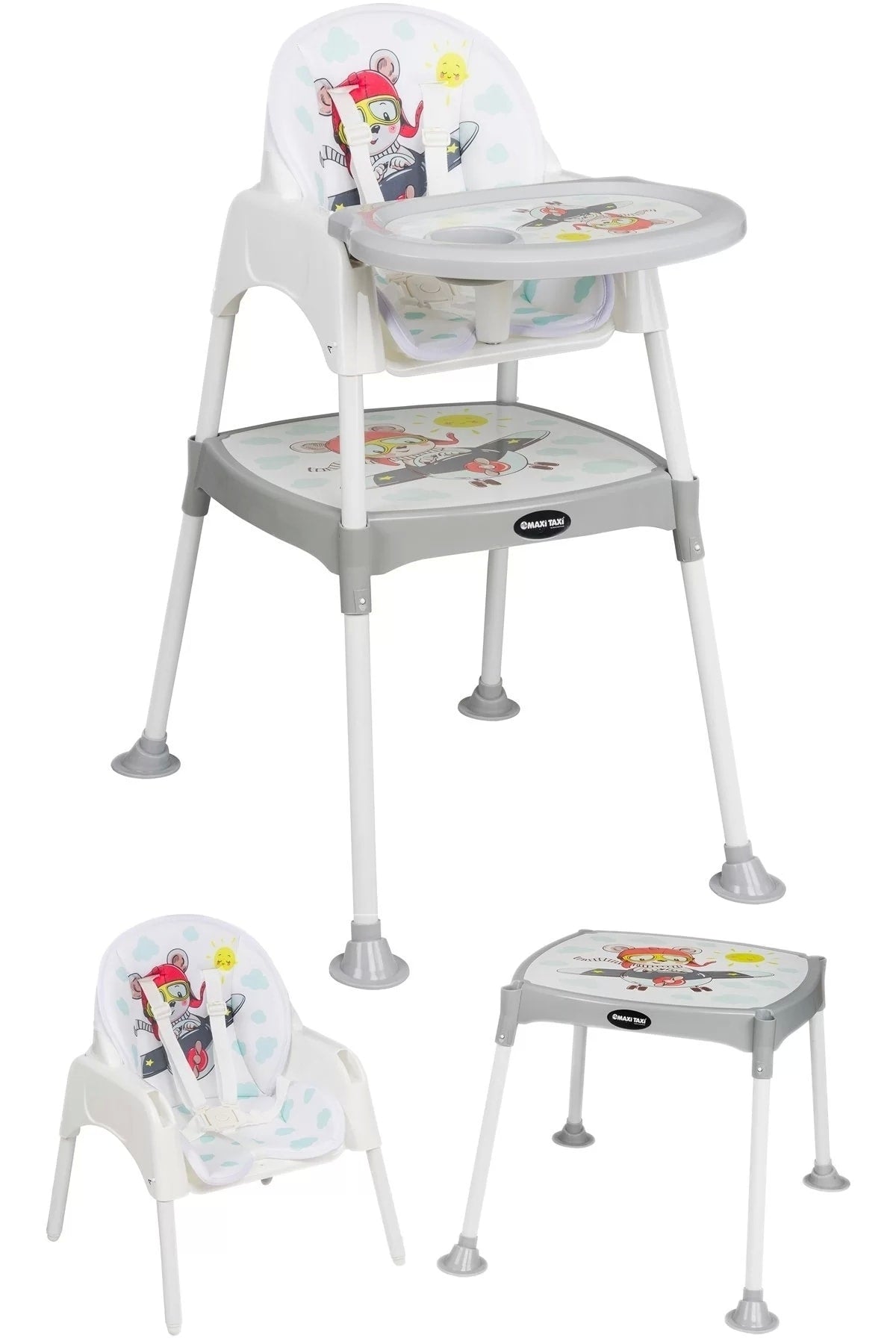 Baby Fütterung 3In1 Schreibtisch Hochstuhl Grau Flugzeug