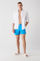 Men's White-turquoise Quick Dry Printed Standard Size Swimwear Marine Shorts E003802