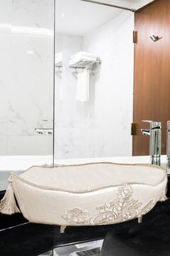 Velvet towel organizer basket for bathroom storage and decor