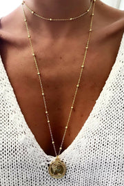 Women'S Gold Color Long Locket Necklace