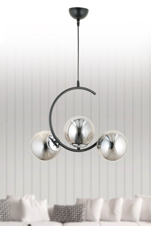 Crescent 3-Piece Modern Smoked Globe Glass Pendant Lamp Chandelier