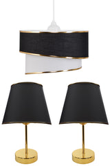 Rüzgar Pasta Single Pendant Lamp Chandelier and Gold Lampshade Set Black