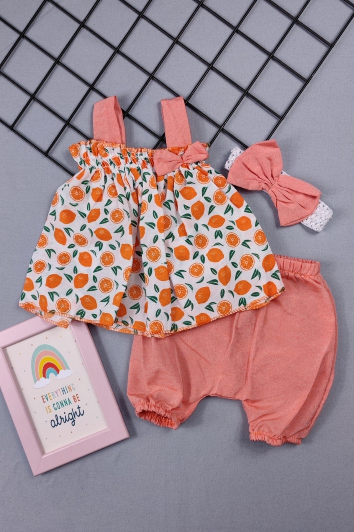 Baby Girl Tangerine Printed Bandana Set