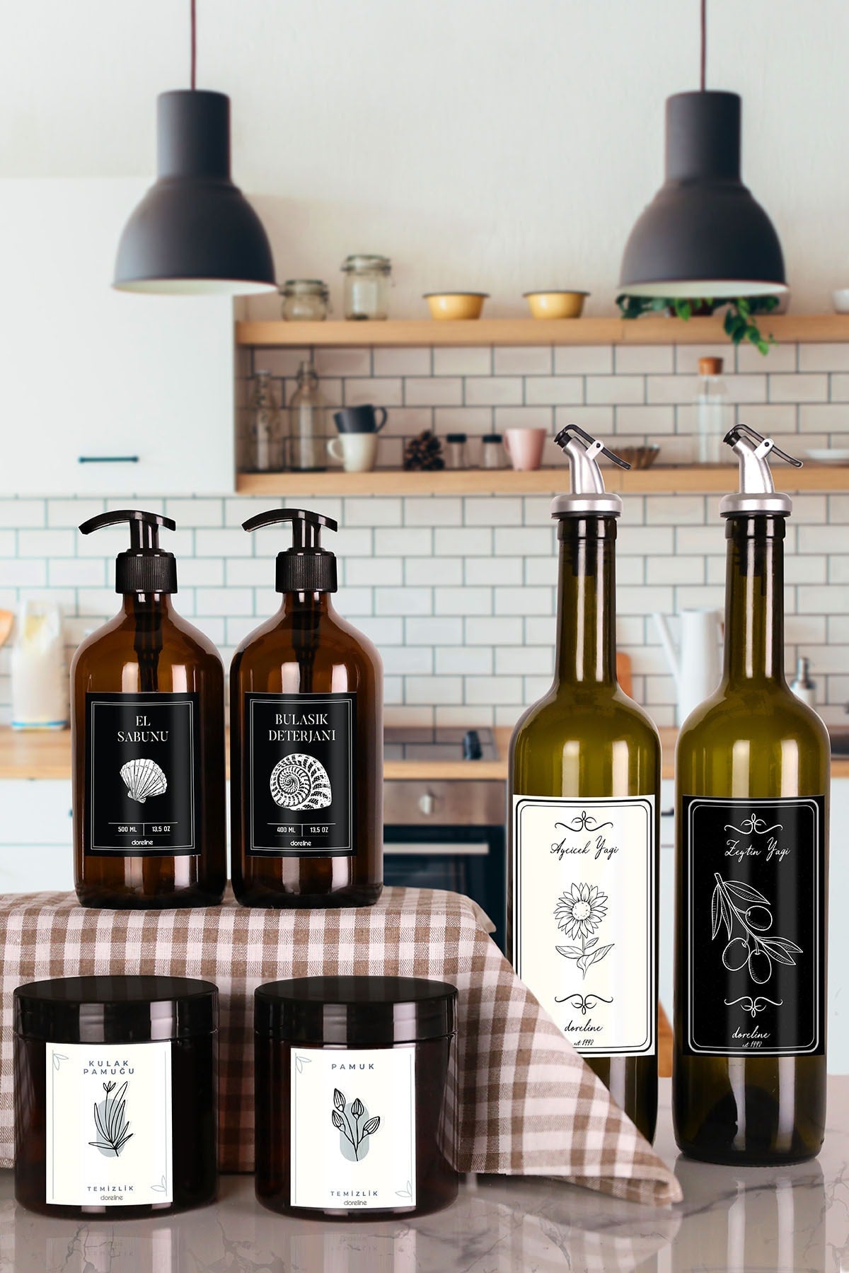 3-teiliges Set, 6-teilig, 2-teilig, 750 ml, Braunglas-Öltopf, 500 ml, 2-teilig, Glas-Seifenspender, 2-teilig, Wattespender