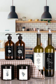 3 Pcs Set 6 Pcs. 2 Pcs. 750 Ml Amber Glass Oil Pot 500Ml 2 Pcs. Glass Soap Dispenser 2 Pcs. Cotton Dispenser