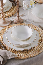 Pablo 59 Pieces New Bone Dinnerware Set For 12 People Gold