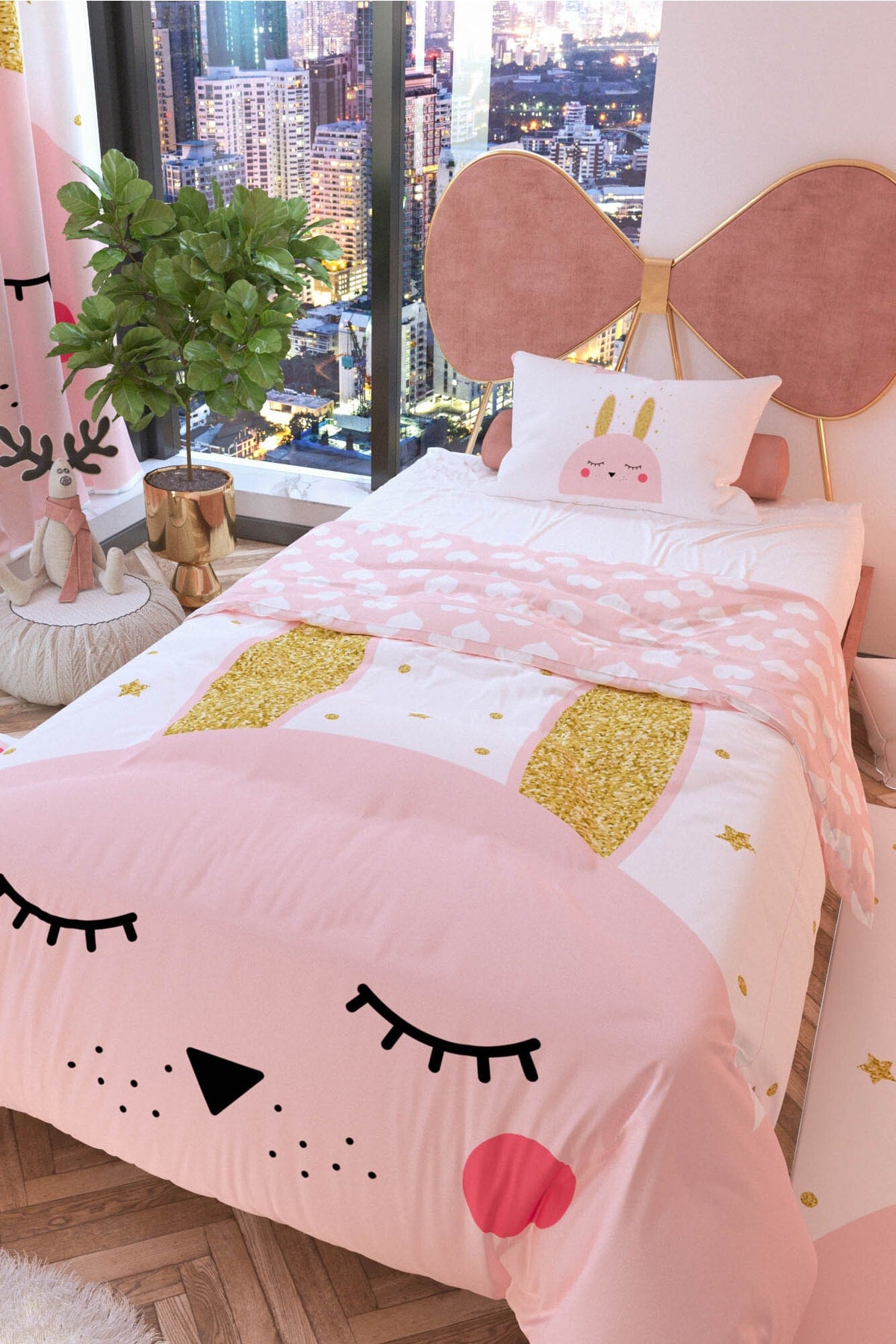 Gold Rabbit Double Sided Kids Duvet Cover Set Polycotton