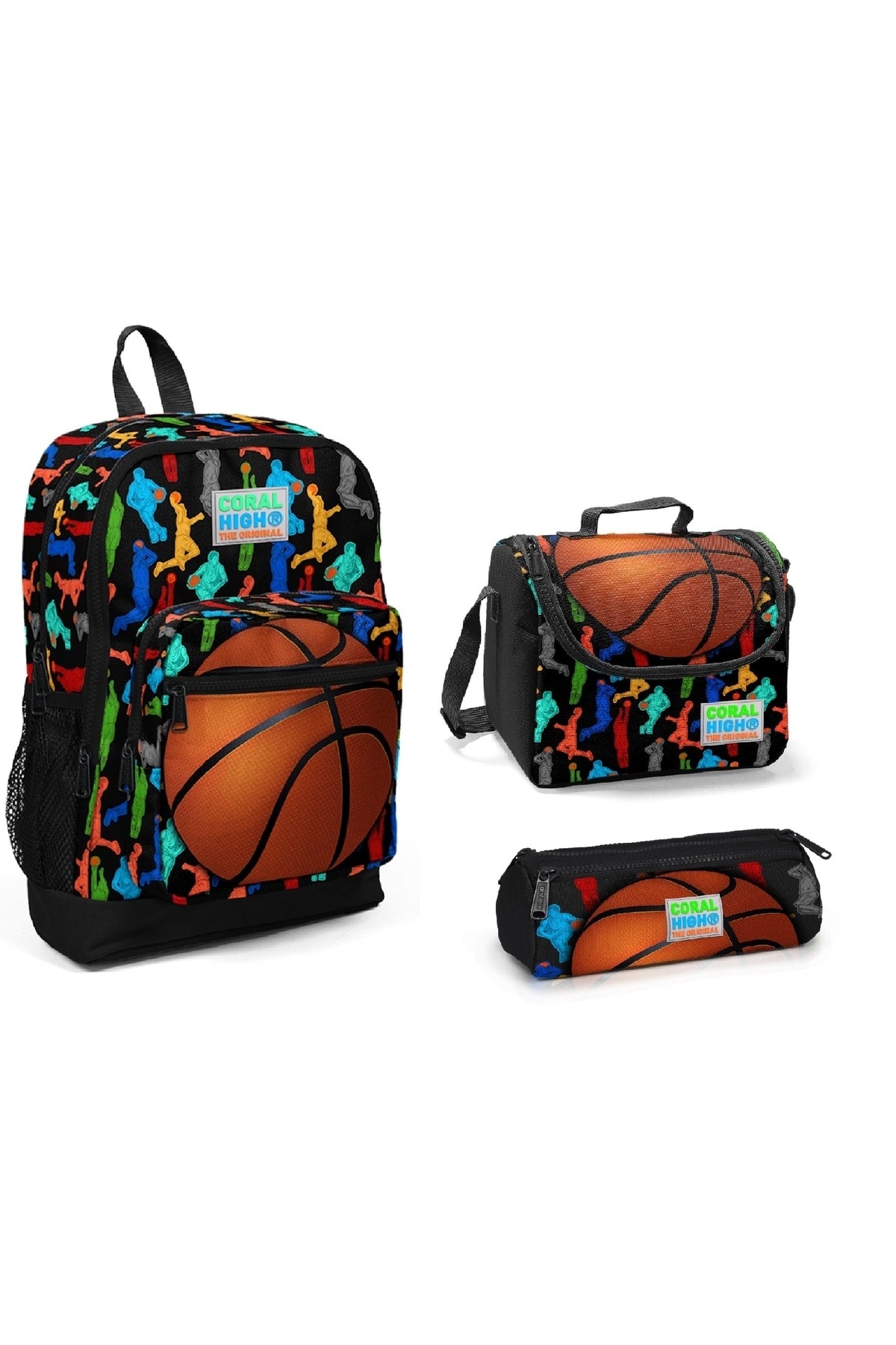 Kids Four Compartment Basketball Patterned 3-Piece School Bag Set