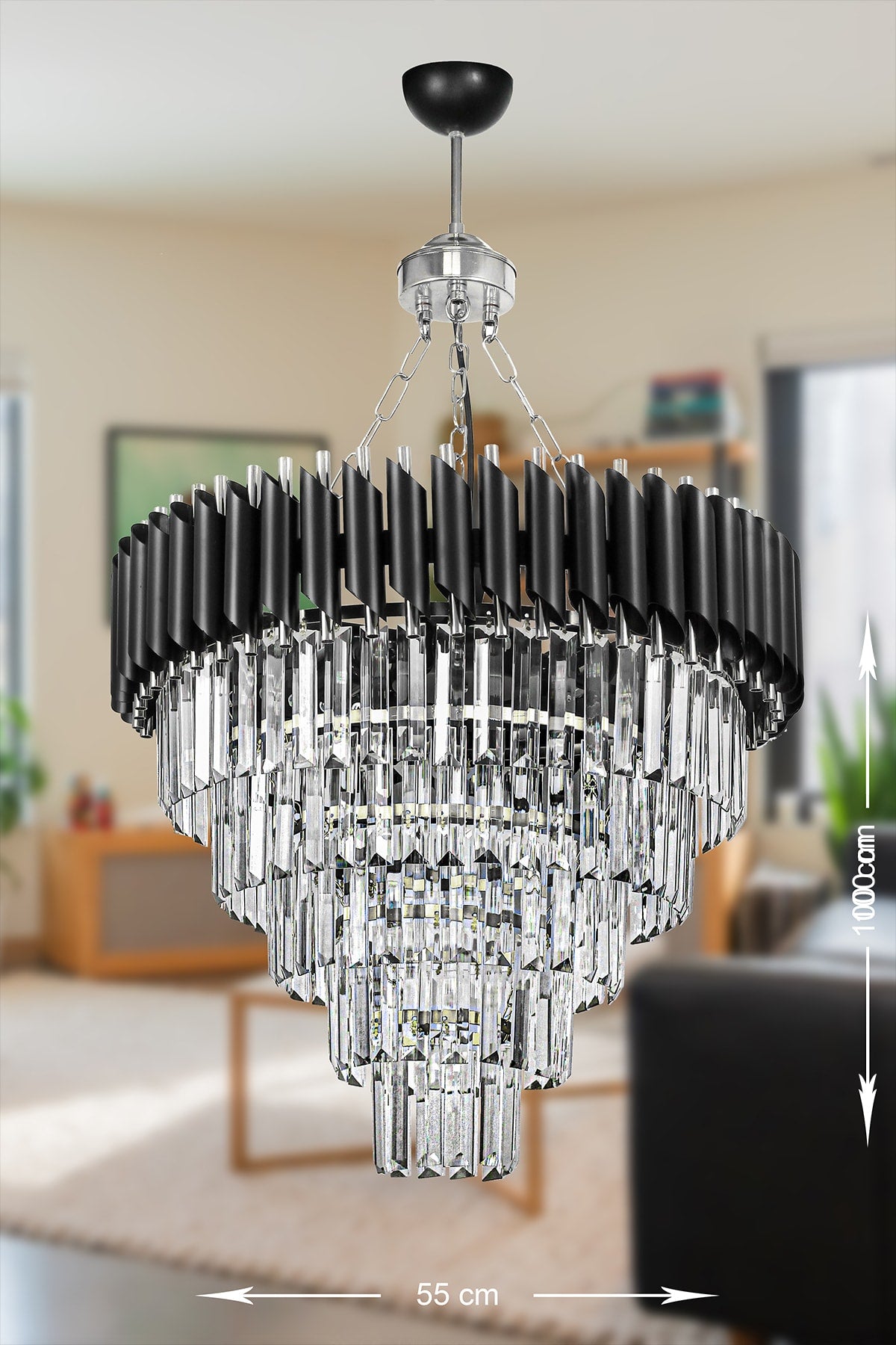 Palmira 55 Cm Crystal Stone Luxury Chandelier Set Of 5 - (Black-Chrome)