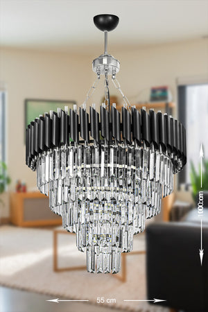 Palmira 55 Cm Crystal Stone Luxury Chandelier Set Of 5 - (Black-Chrome)