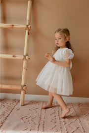 White Short Balloon Tulle Sleeve Detailed Tulle Baby Girl Dress - Cinderella