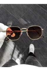 Unisex Gold Brown Sunglasses Beşgenclass
