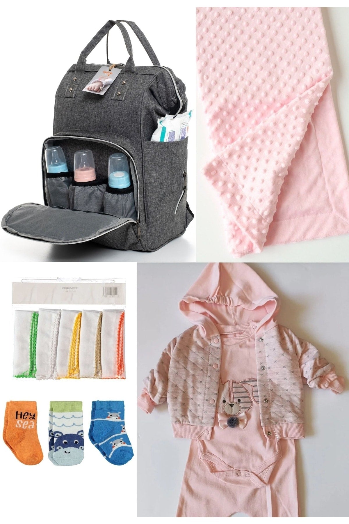 5 Piece Maternity Set (Baby Care Backpack, Hospital Exit, Chickpea Blanket, 10 Wipes And 3 Socks)