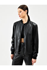 Women's College Collar Water and Windproof Black Regular Fit Leather Jacket - Swordslife