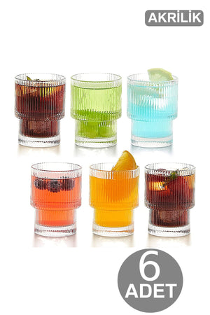Erfrischungsgetränkebecher aus Acryl im Origami-Stil | Dekoratives Glas für Kaltgetränke, 300 ml (6 Stück), kein Glas!
