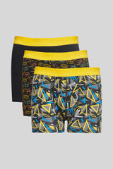 Men's Black-yellow 3-Pack Cotton Flexible Boxer