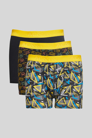 Men'S Black-Yellow 3-Pack Cotton Flexible Boxer