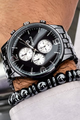 Black Steel Band Men's Wristwatch Bracelet With Gift
