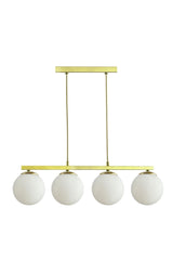 Roma Modern Matte Gold Antique Row Case White Closed Glass Quadruple Chandelier